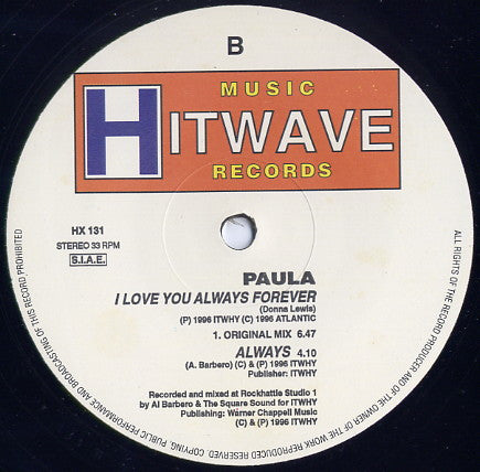 Paula (9) : I Love You Always Forever (12")