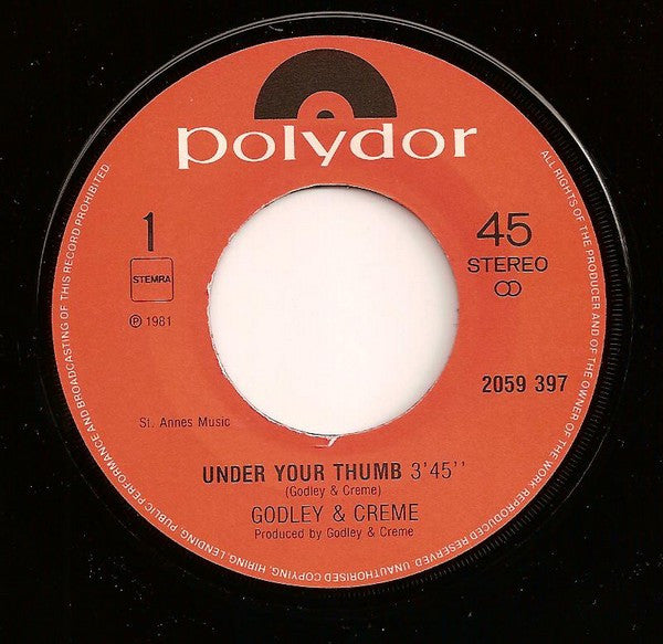 Godley & Creme : Under Your Thumb (7", Single)