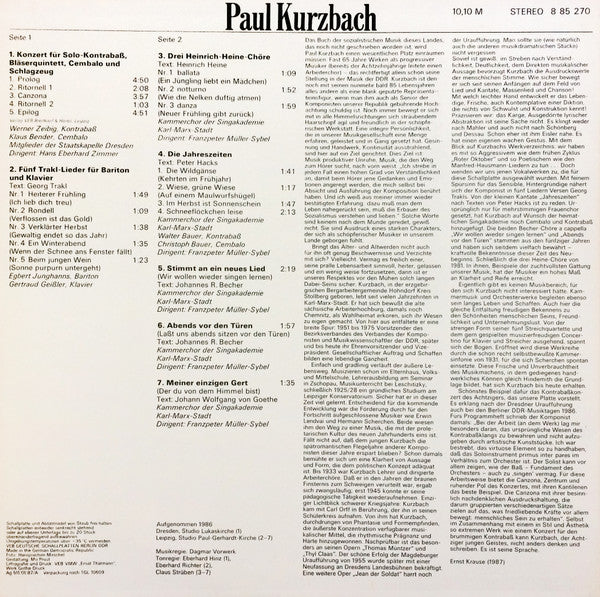 Paul Kurzbach, Werner Zeibig, Kammerchor Der Singakademie Karl-Marx-Stadt : Kontrabass Konzert • Chöre • Trakl-Lieder (LP)