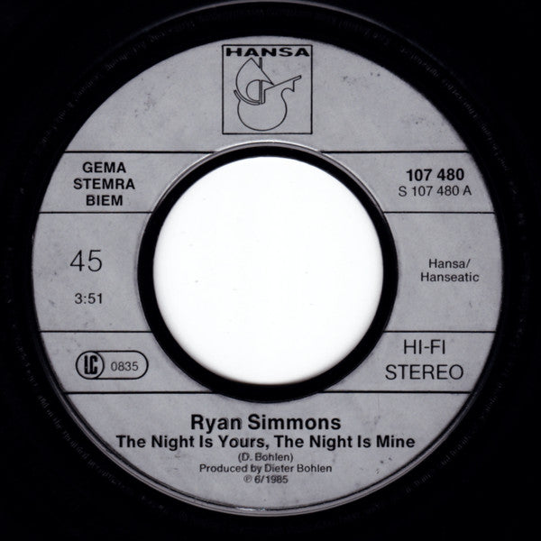 Ryan Simmons : The Night Is Yours, The Night Is Mine (7", Single)