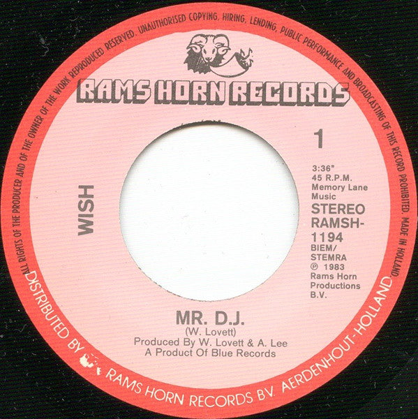Wish (2) : Mr. D.J. (7", Single)