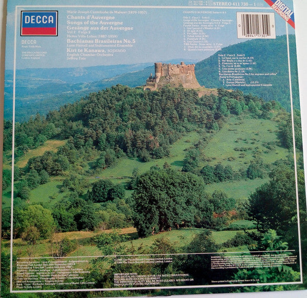 Kiri Te Kanawa, English Chamber Orchestra ∙ Jeffrey Tate, Joseph Canteloube / Heitor Villa-Lobos : Chants D'Auvergne (Vol. 2) / Bachianas Brasileiras No. 5 (LP)