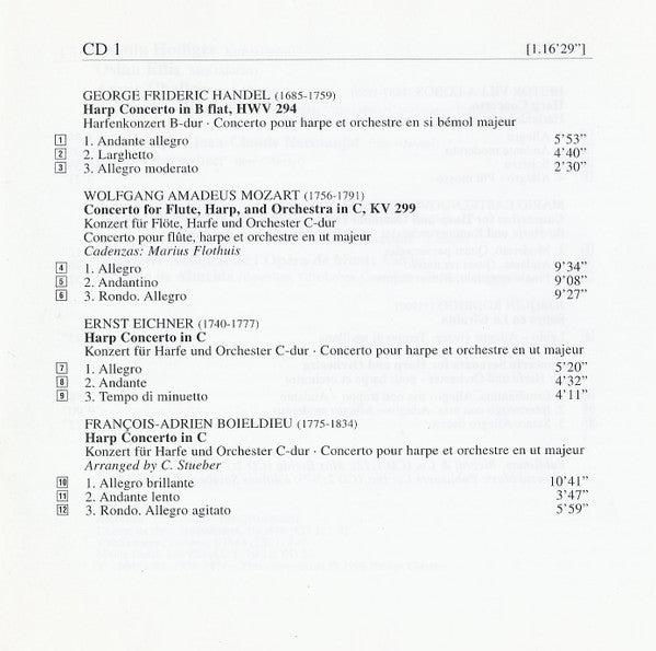 Georg Friedrich Händel • Wolfgang Amadeus Mozart • Ernst Eichner • François-Adrien Boieldieu • Heitor Villa-Lobos • Mario Castelnuovo-Tedesco • Joaquín Rodrigo, Various : Favourite Harp Concertos (2xCD, Comp, RM)