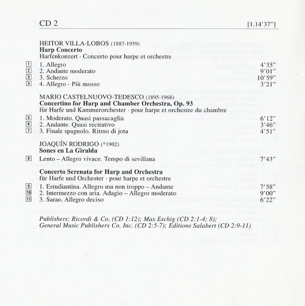 Georg Friedrich Händel • Wolfgang Amadeus Mozart • Ernst Eichner • François-Adrien Boieldieu • Heitor Villa-Lobos • Mario Castelnuovo-Tedesco • Joaquín Rodrigo, Various : Favourite Harp Concertos (2xCD, Comp, RM)
