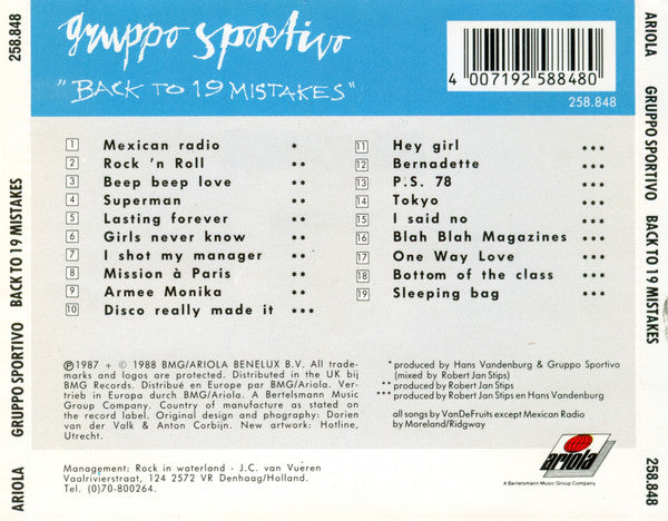 Gruppo Sportivo : Back To 19 Mistakes (CD, Comp, RP)