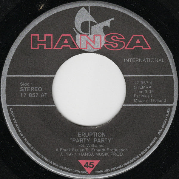 Eruption (4) : Party, Party (7", Single)