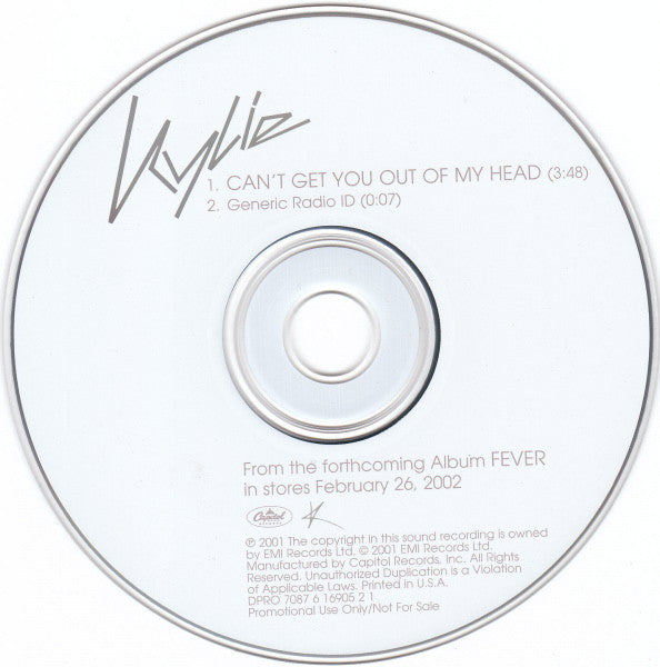 Kylie Minogue : Can't Get You Out Of My Head (CD, Single, Promo)