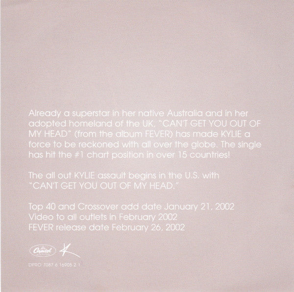 Kylie Minogue : Can't Get You Out Of My Head (CD, Single, Promo)