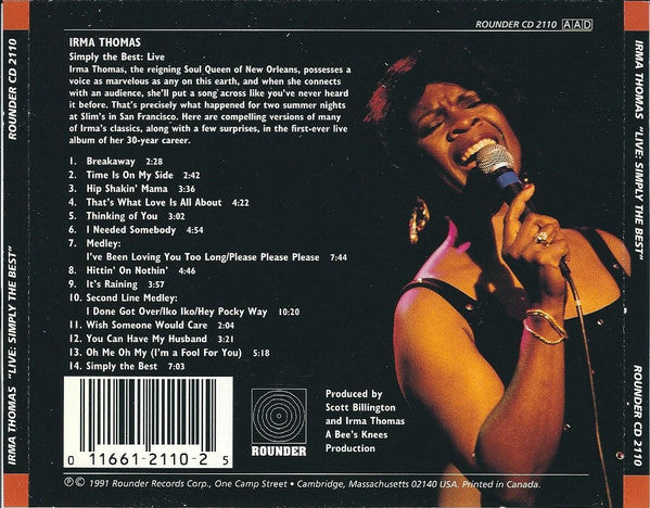 Irma Thomas : Live: Simply The Best (CD, Album)