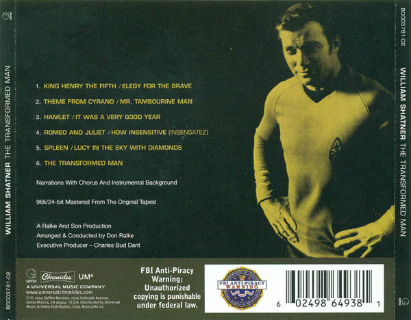 William Shatner : The Transformed Man (CD, Album, RE, RM)