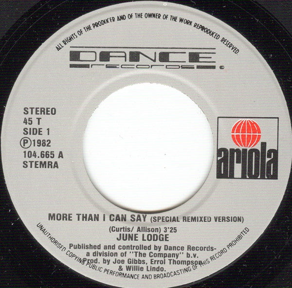June Lodge : More Than I Can Say / Don't Stop Me (7", Single)