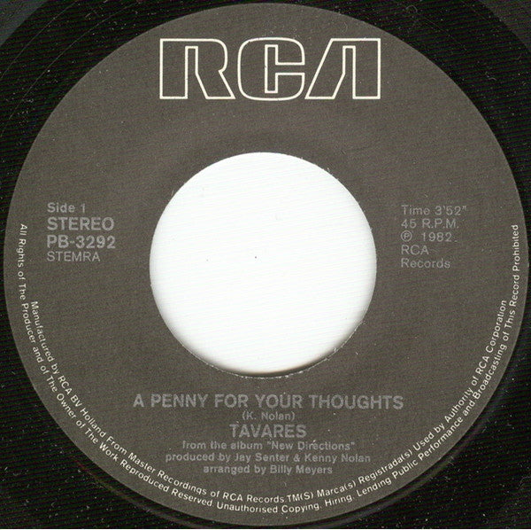 Tavares : A Penny For Your Thoughts (7", Single)