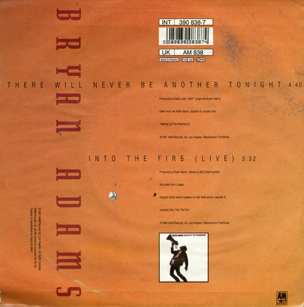 Bryan Adams : There Will Never Be Another Tonight (7", Single)