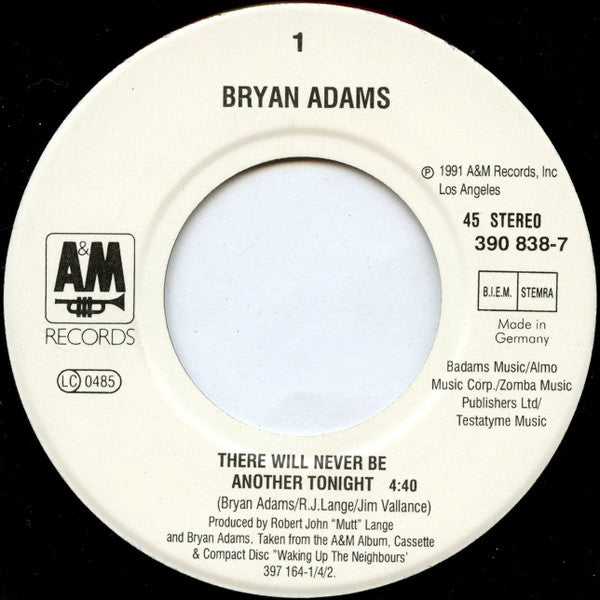 Bryan Adams : There Will Never Be Another Tonight (7", Single)
