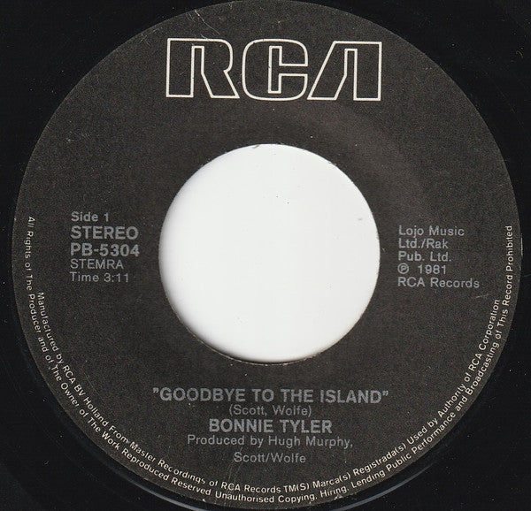 Bonnie Tyler : Goodbye To The Island (7", Single)