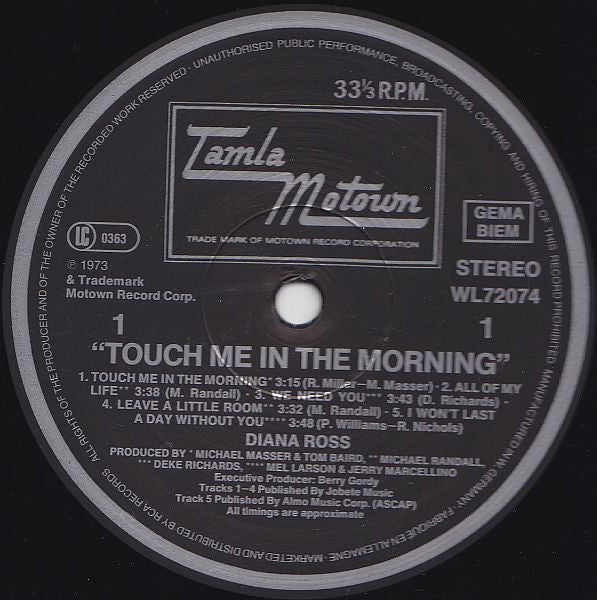 Diana Ross : Touch Me In The Morning (LP, Album, RE)