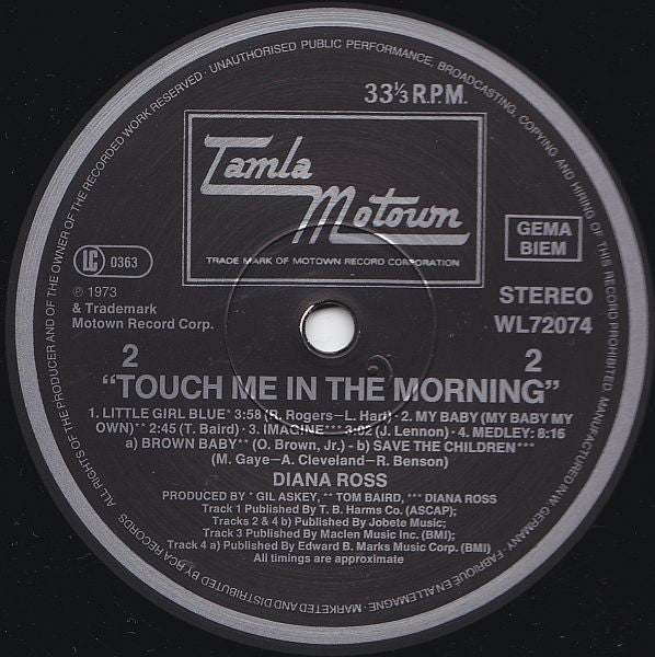 Diana Ross : Touch Me In The Morning (LP, Album, RE)