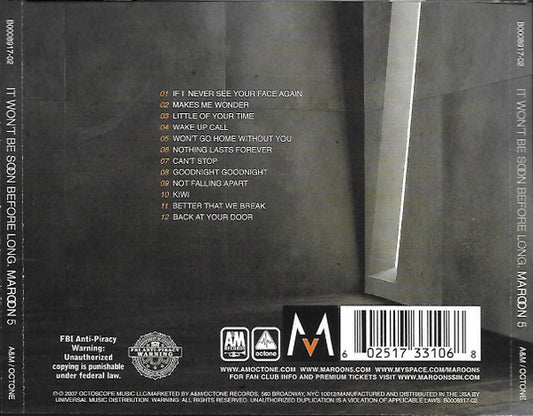 Maroon 5 : It Won't Be Soon Before Long (CD, Album, EDC)