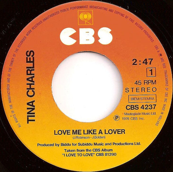 Tina Charles : Love Me Like A Lover (7", Single)