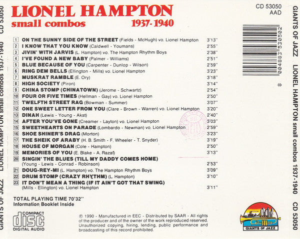 Lionel Hampton : Small Combos 1937-1940 (CD, Comp)