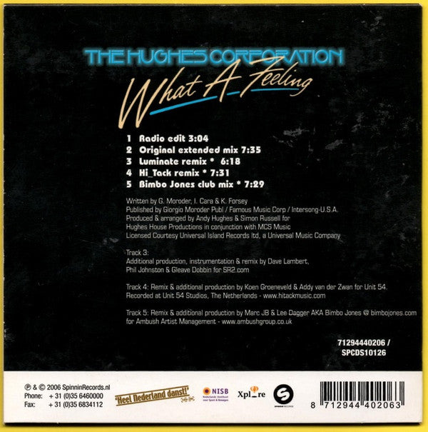 The Hughes Corporation : What A Feeling (CD, Single)