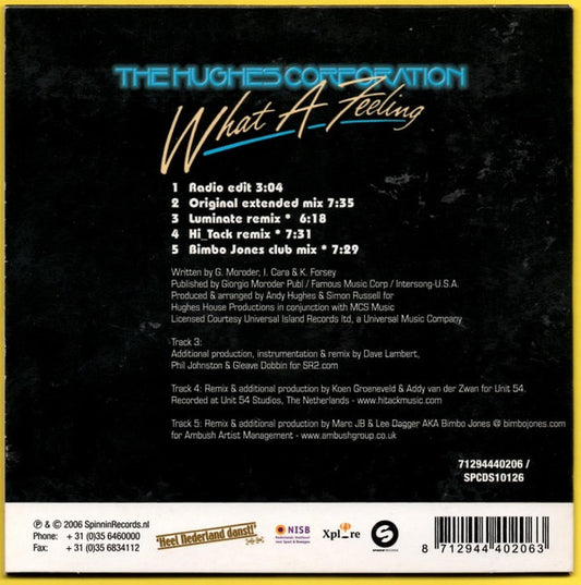 The Hughes Corporation : What A Feeling (CD, Single)