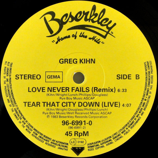 Greg Kihn Band : Tear That City Down (12", Maxi)