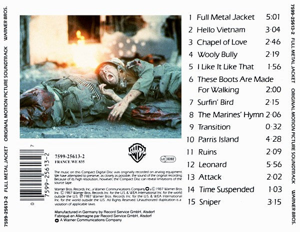 Various : Stanley Kubrick's Full Metal Jacket (Original Motion Picture Soundtrack) (CD, Comp, RM)
