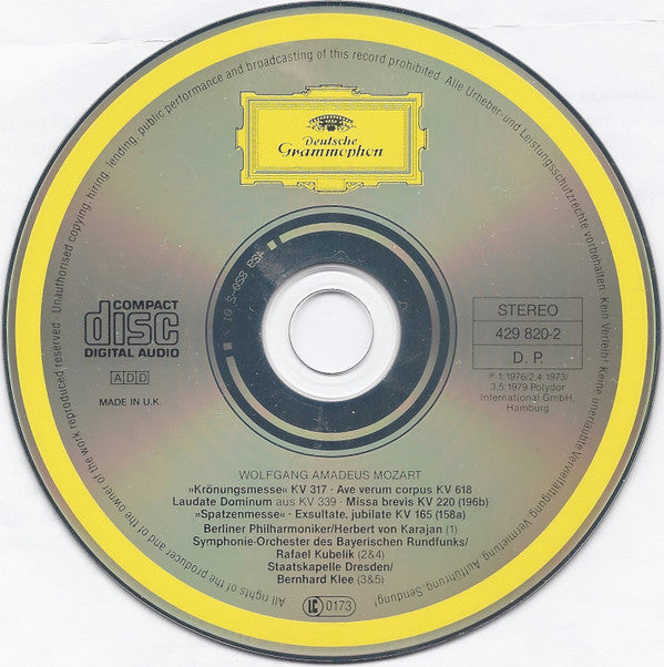 Wolfgang Amadeus Mozart, Herbert von Karajan • Rafael Kubelik • Bernhard Klee : »Coronation Mass« • Missa Brevis »Spatzenmesse« • Exsultate, Jubilate • Laudate Dominum • Ave Verum (CD, Comp, RM)