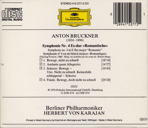 Anton Bruckner, Berliner Philharmoniker • Herbert von Karajan : Symphonie Nr. 4 »Romantische = Romantic« (CD, Album)