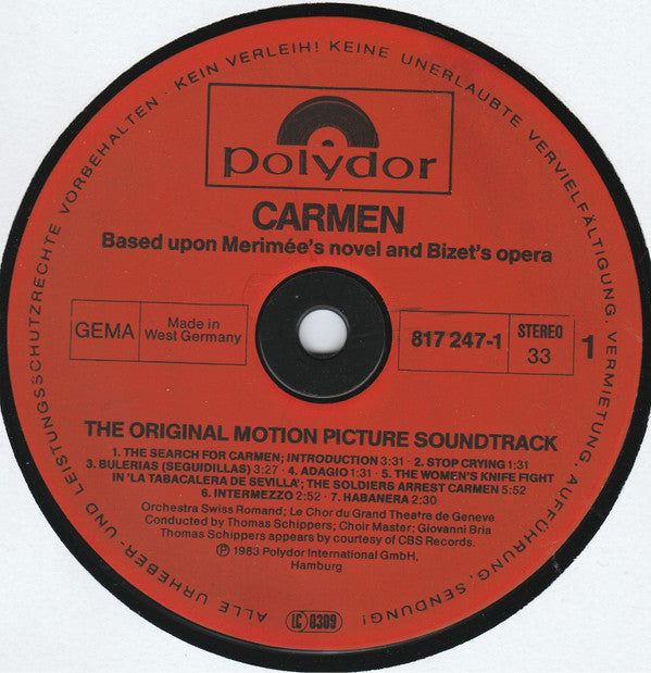 Various : Carmen - The Original Motion Picture Soundtrack (LP, Album)