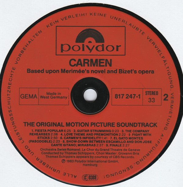 Various : Carmen - The Original Motion Picture Soundtrack (LP, Album)
