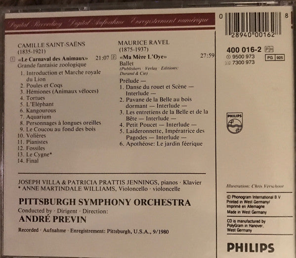 Camille Saint-Saëns / Maurice Ravel – André Previn, Pittsburgh Symphony Orchestra : Carnaval Des Animaux / Ma Mère L'Oye (CD, RP)