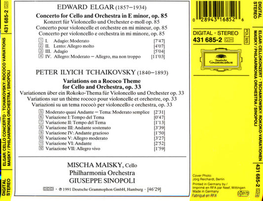 Sir Edward Elgar, Pyotr Ilyich Tchaikovsky - Mischa Maisky, Philharmonia Orchestra, Giuseppe Sinopoli : Cello Concerto / Rococo Variations (CD)