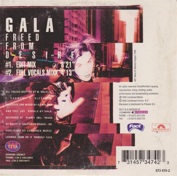 Gala : Freed From Desire (CD, Single, Car)