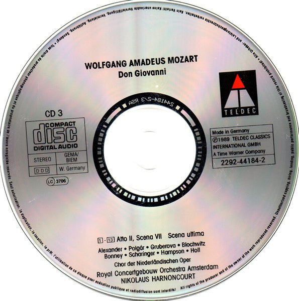 Wolfgang Amadeus Mozart - Thomas Hampson · Edita Gruberova · Roberta Alexander · Barbara Bonney · Hans Peter Blochwitz · László Polgár · Anton Scharinger · Robert Holl · Concertgebouworkest · Nikolaus Harnoncourt : Don Giovanni (3xCD, Album, RE + Box, Sli)