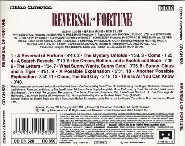 Mark Isham : Reversal Of Fortune (Original Motion Picture Soundtrack) (CD, Album, Gol)