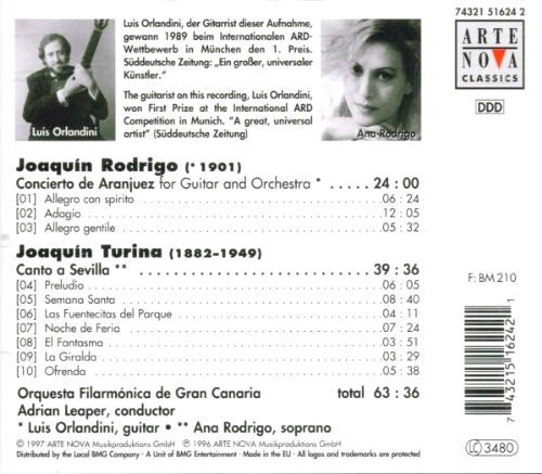 Joaquín Rodrigo, Joaquín Turina, Orquesta Filarmónica De Gran Canaria, Adrian Leaper, Luis Orlandini, Ana Rodrigo : Concierto De Aranjuez / Canto A Sevilla (CD)
