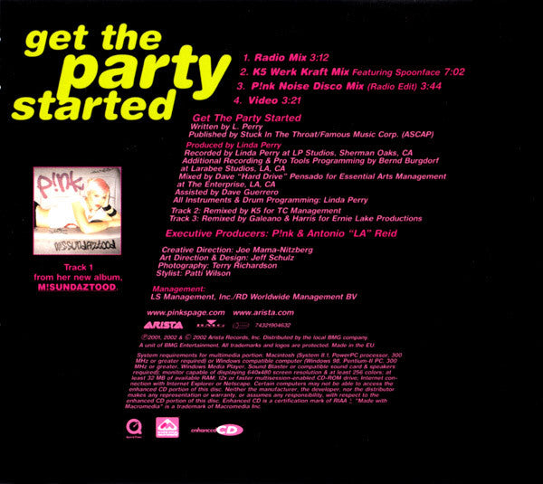 P!NK : Get The Party Started (CD, Single, Enh)