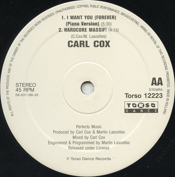Carl Cox : I Want You (Forever) (12")