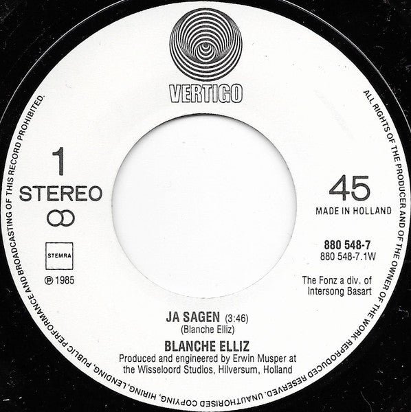 Blanche Elliz : Ja Sagen / Love Is Built (7")