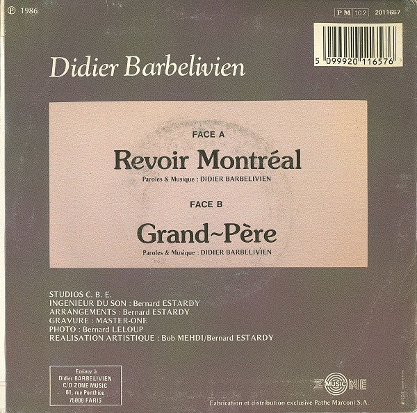 Didier Barbelivien : Revoir Montréal (7", Single)