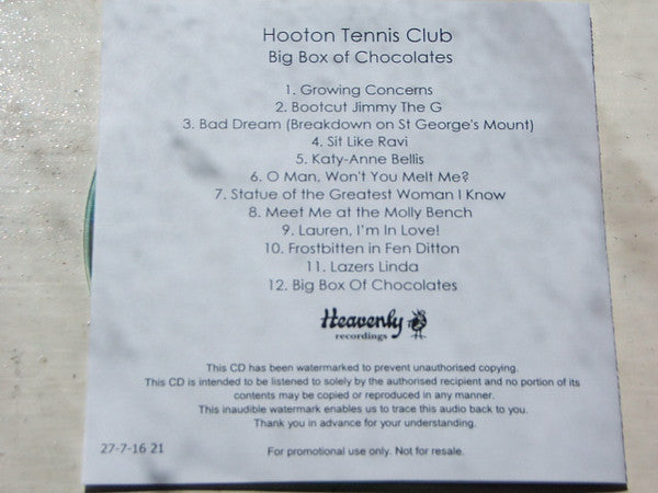 Hooton Tennis Club : Big Box Of Chocolates (CDr, Album, Copy Prot., Num, Promo)