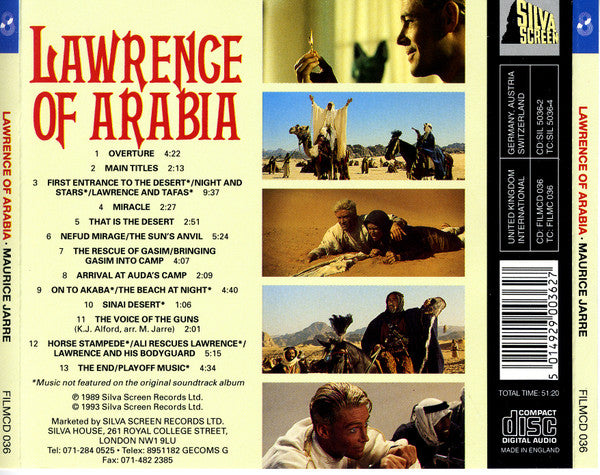 Maurice Jarre, Philharmonia Orchestra Conducted By Tony Bremner : Lawrence Of Arabia (CD, Album, Enh, RM)