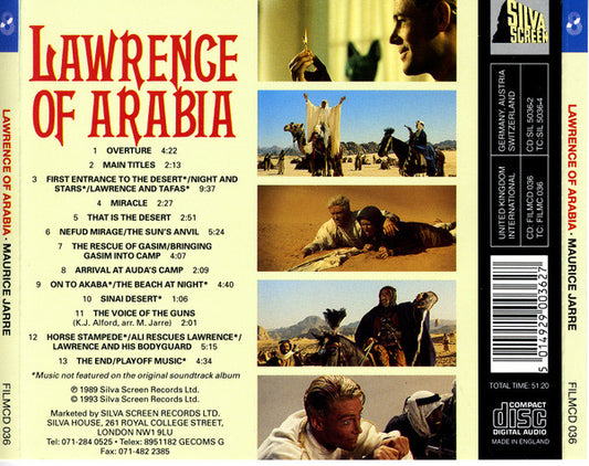 Maurice Jarre, Philharmonia Orchestra Conducted By Tony Bremner : Lawrence Of Arabia (CD, Album, Enh, RM)