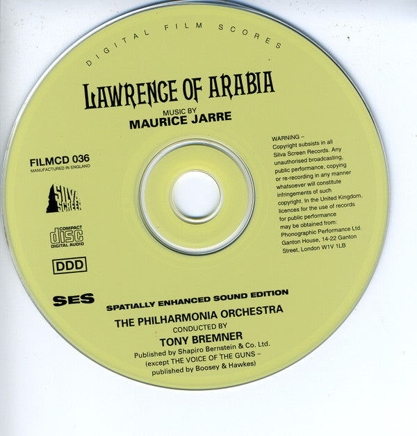 Maurice Jarre, Philharmonia Orchestra Conducted By Tony Bremner : Lawrence Of Arabia (CD, Album, Enh, RM)