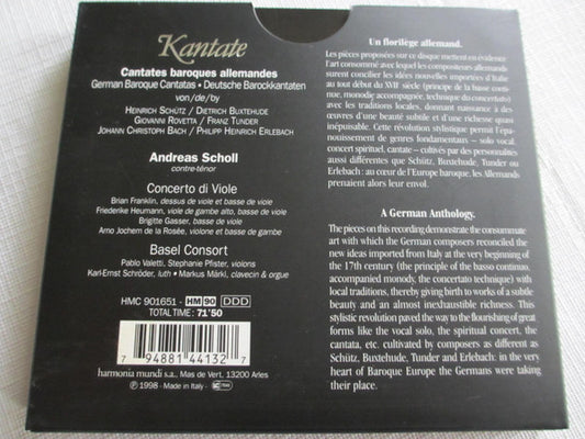 Andreas Scholl, Concerto Di Viole, Basel Consort - Heinrich Schütz, Dieterich Buxtehude, Philipp Heinrich Erlebach, Johann Christoph Bach : Kantate (CD)