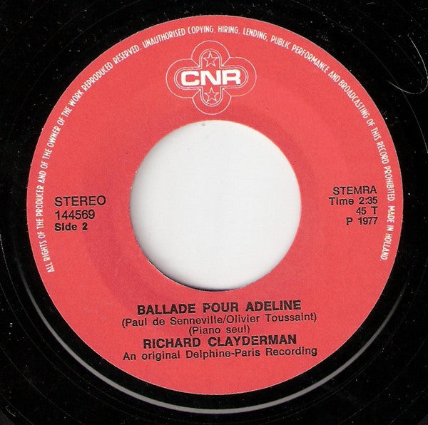 Richard Clayderman : Ballade Pour Adeline (7", Single)