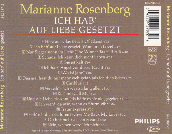 Marianne Rosenberg : Ich Hab' Auf Liebe Gesetzt (CD, Comp)