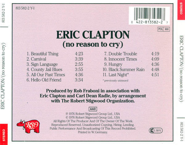 Eric Clapton : No Reason To Cry (CD, Album, RE)